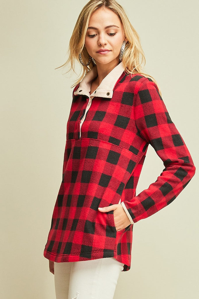 Gingham Fleece Pullover Sweater