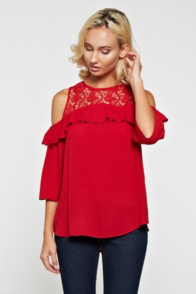 Cold Shoulder Crochet Details Top