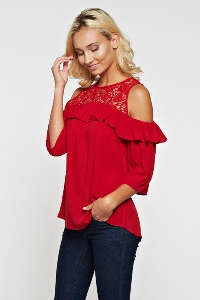Cold Shoulder Crochet Details Top