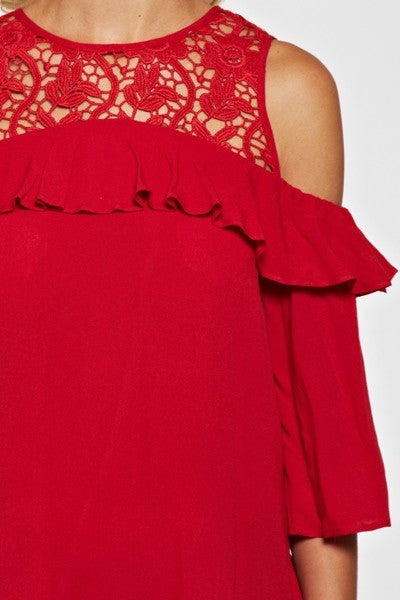 Cold Shoulder Crochet Details Top