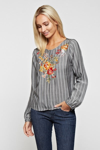 Striped Embroidered Top