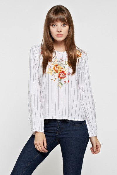 Striped Embroidered Top