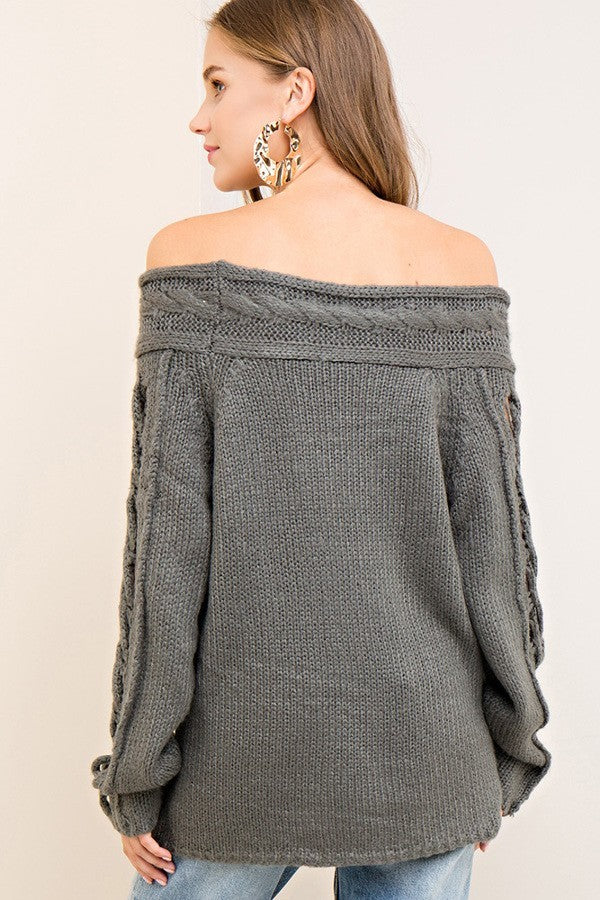 Off-Shoulder Cable Knit Sweater