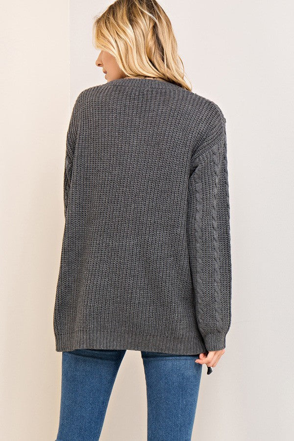 Self-Tie Detail Sweater-Charcoal