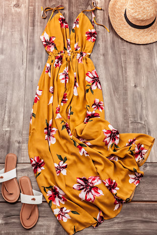 Morning Sun Floral Maxi Dress-Mustard