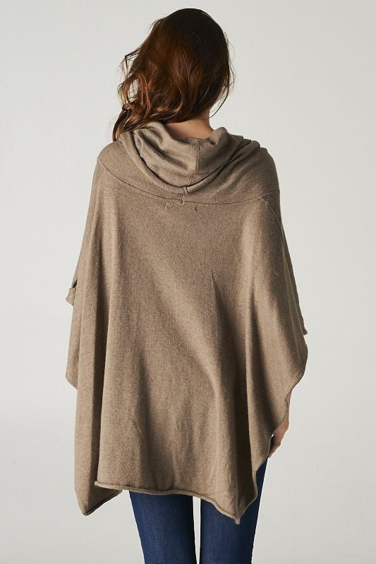 Draped Knit Poncho Sweater- Brown
