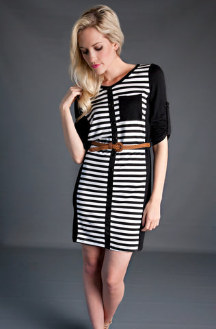 All Aboard Striped Belted Dress