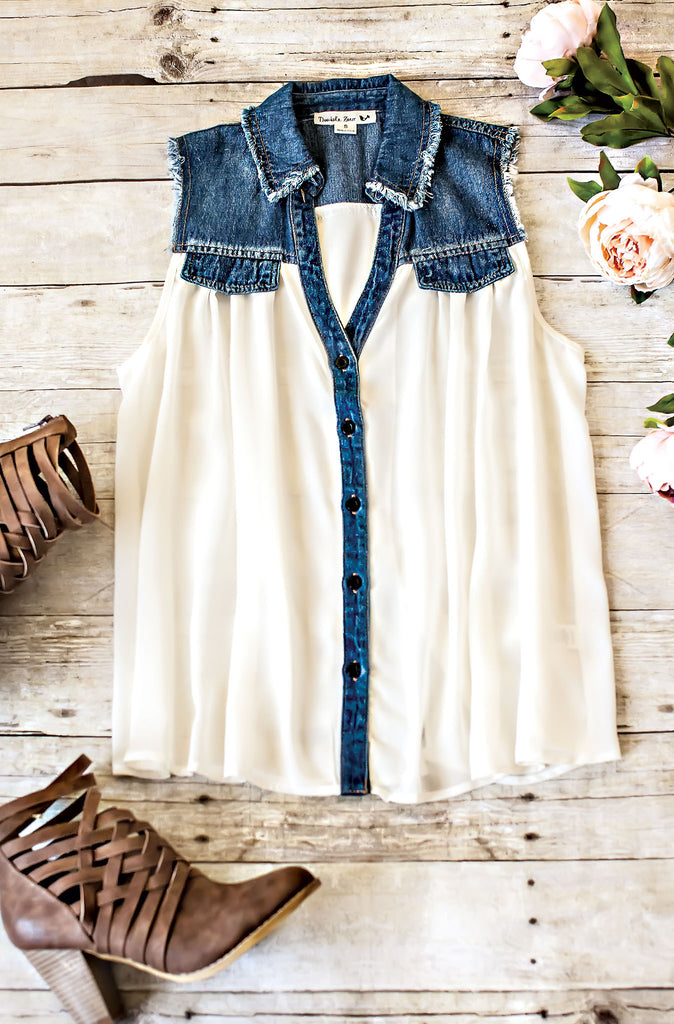 All Mine Denim Detail Top