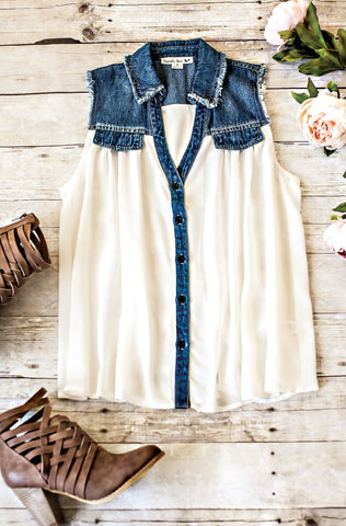 All Mine Denim Detail Top