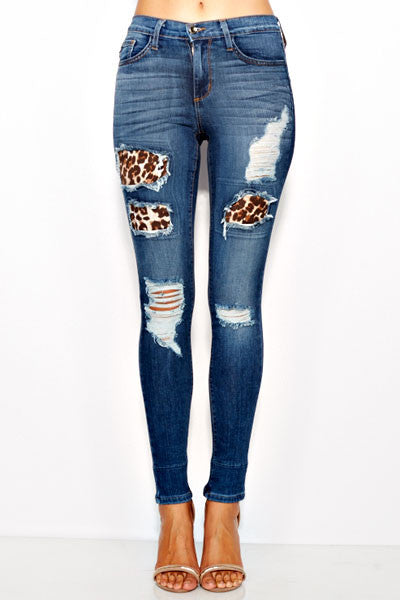Leopard Print Destroyed Jeans