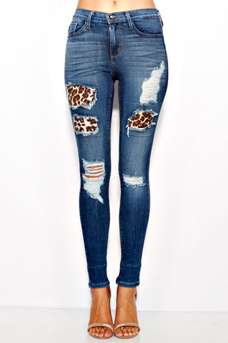 Leopard Print Destroyed Jeans