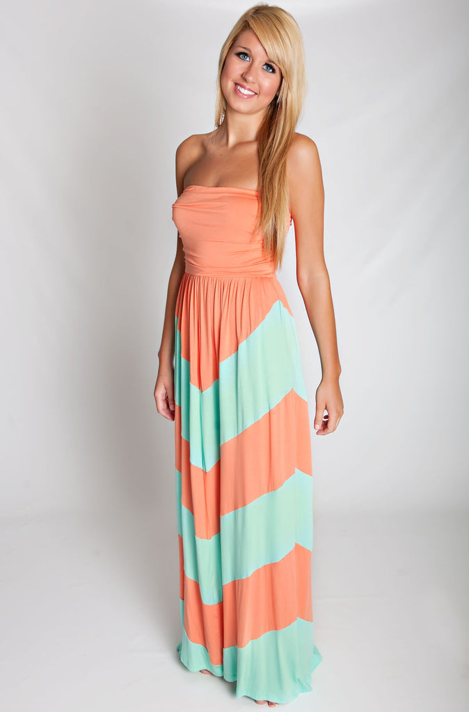 Out By The Sea Colorblock Maxi Dress-Apricot Mint