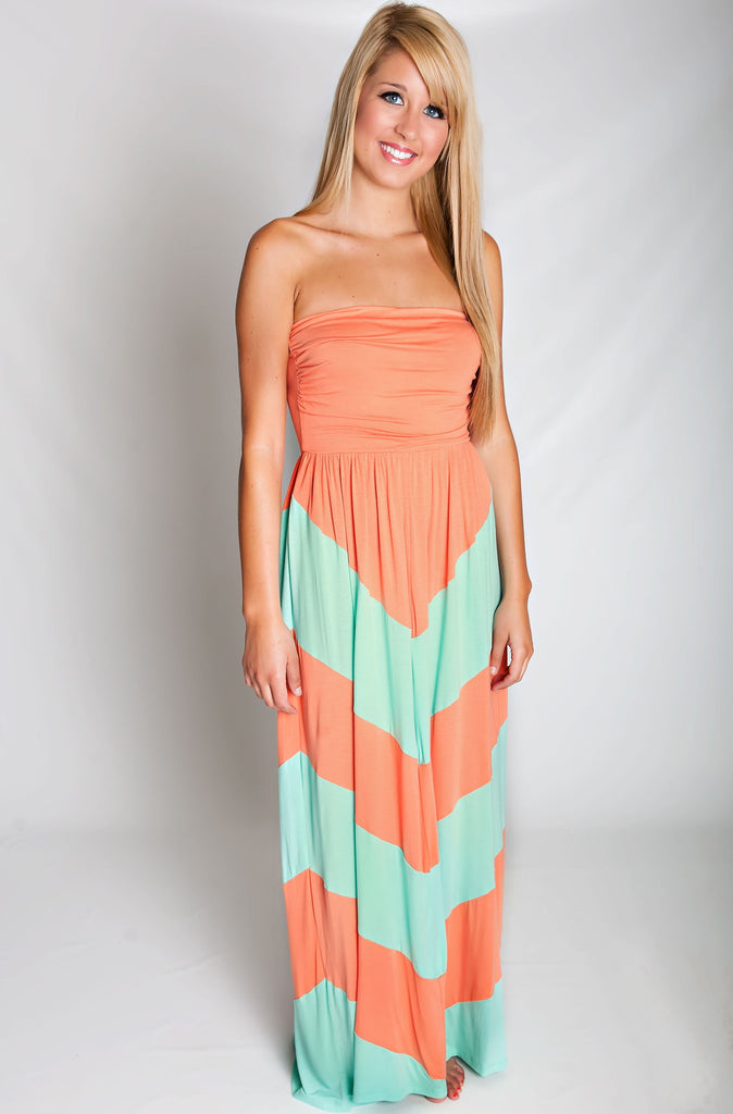 Out By The Sea Colorblock Maxi Dress-Apricot Mint