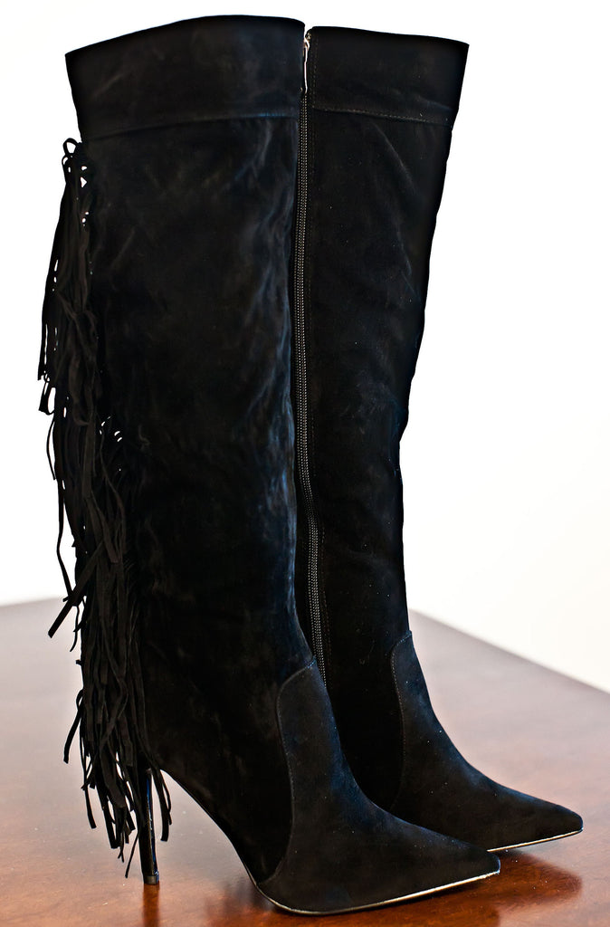 Belmont Fringe Boots-Black