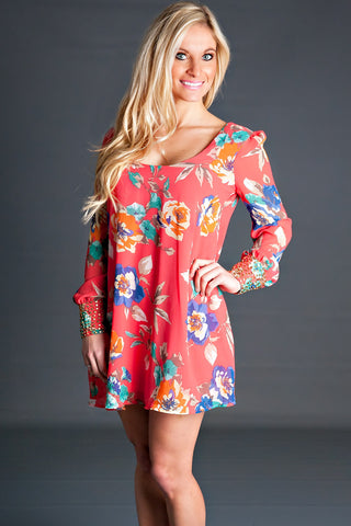 Bloom Floral Tunic-Coral