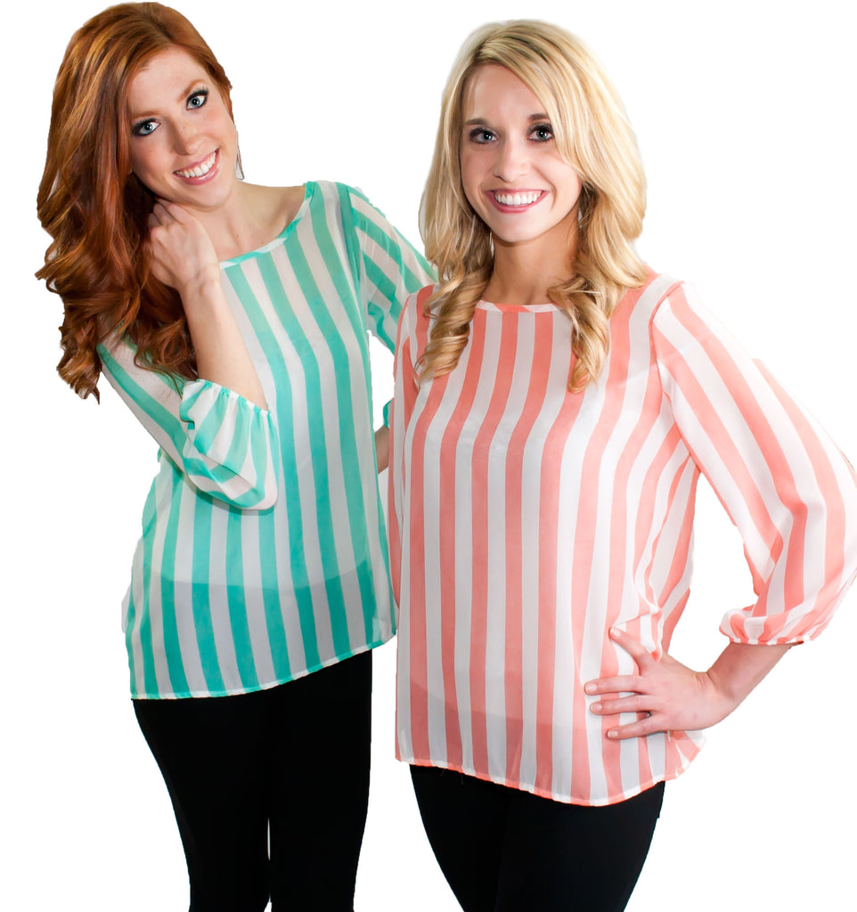 Coral Striped With Bow Top