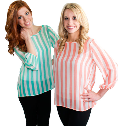 Coral Striped With Bow Top