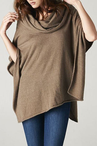 Draped Knit Poncho Sweater- Brown