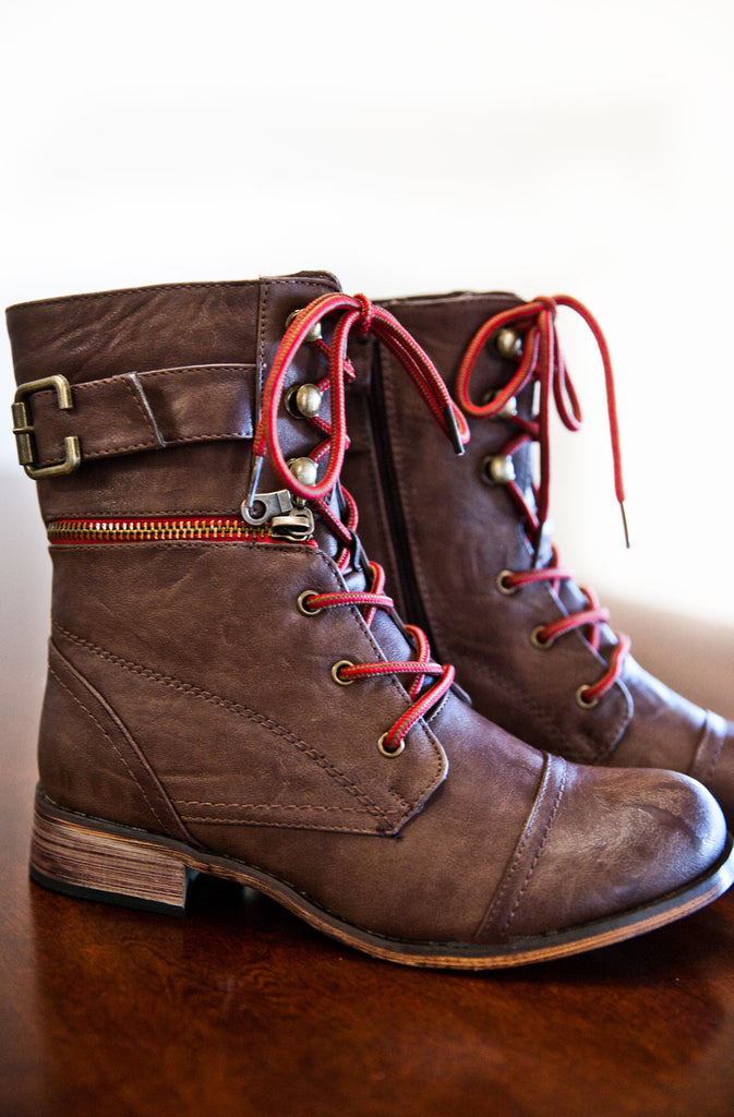 In Your Footsteps Lace Up Boots-Brown