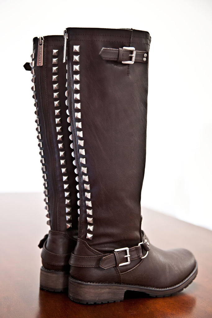 Dirt Road Studded Boots- Dark Brown