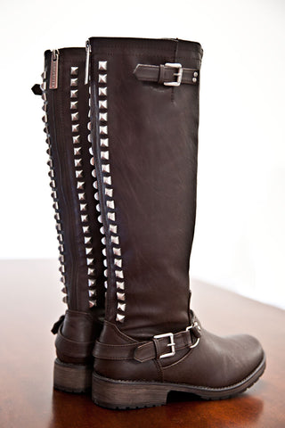 Dirt Road Studded Boots- Dark Brown