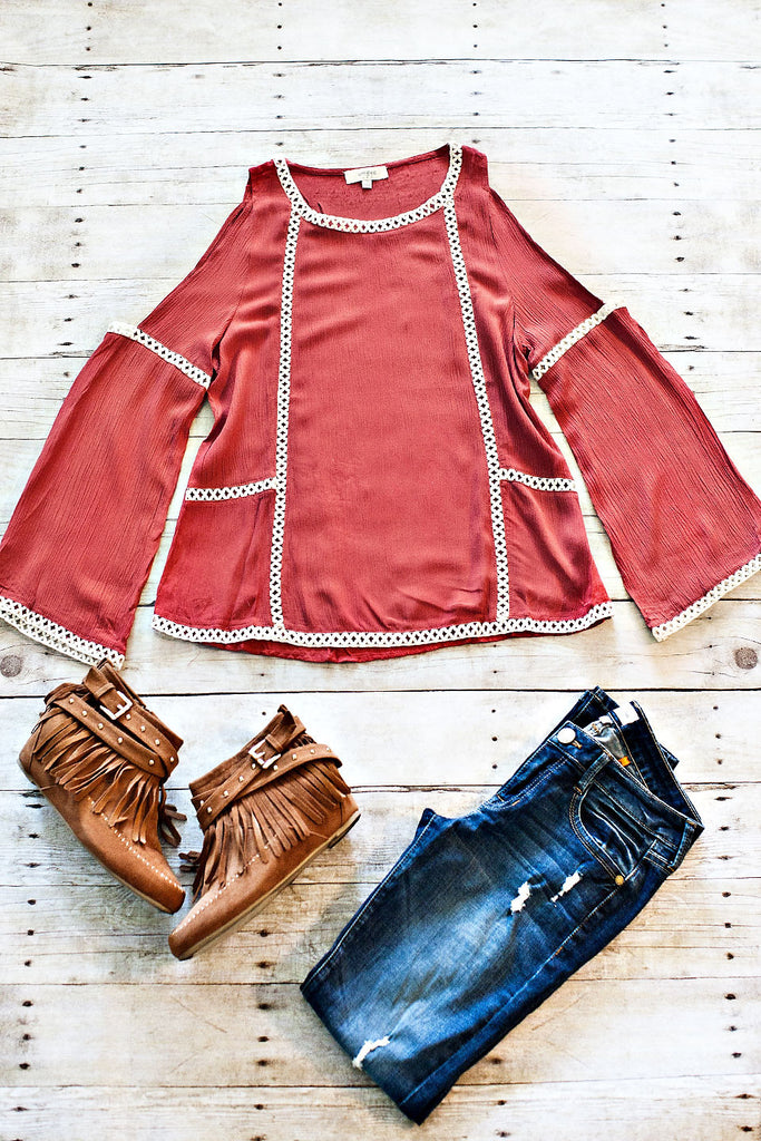 Touch Down Open Shoulder Top-Burnt Orange