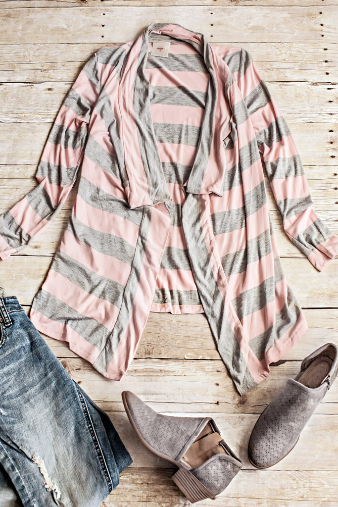 Macie Striped Cardigan-Gray/Blush