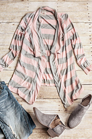 Macie Striped Cardigan-Gray/Blush