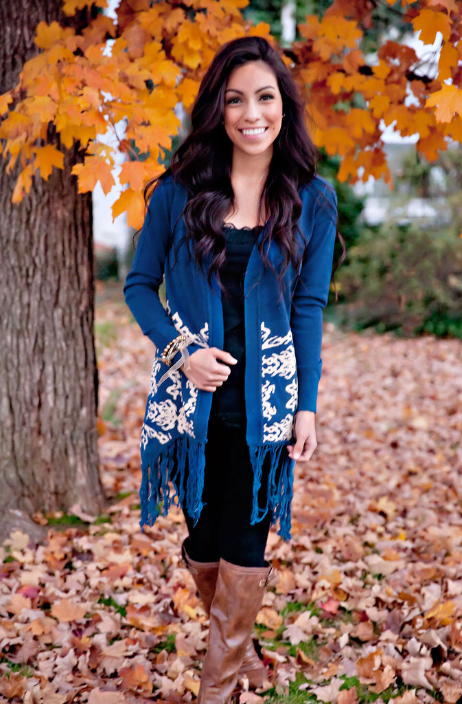 Glad To Meet You Printed Cardigan-Navy