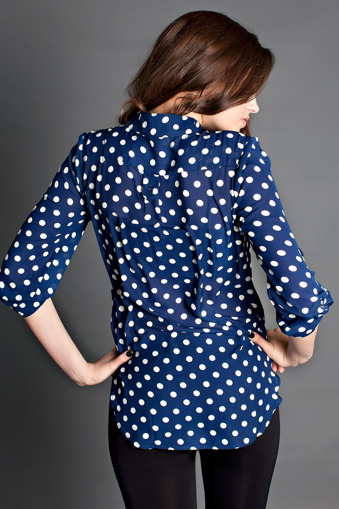 Center Of Attention Polka Dot Top- Navy