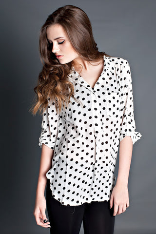Center Of Attention Polka Dot Top- White