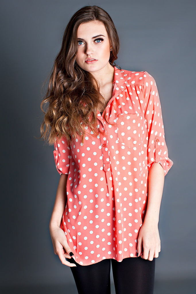 Center Of Attention Polka Dot Top- White
