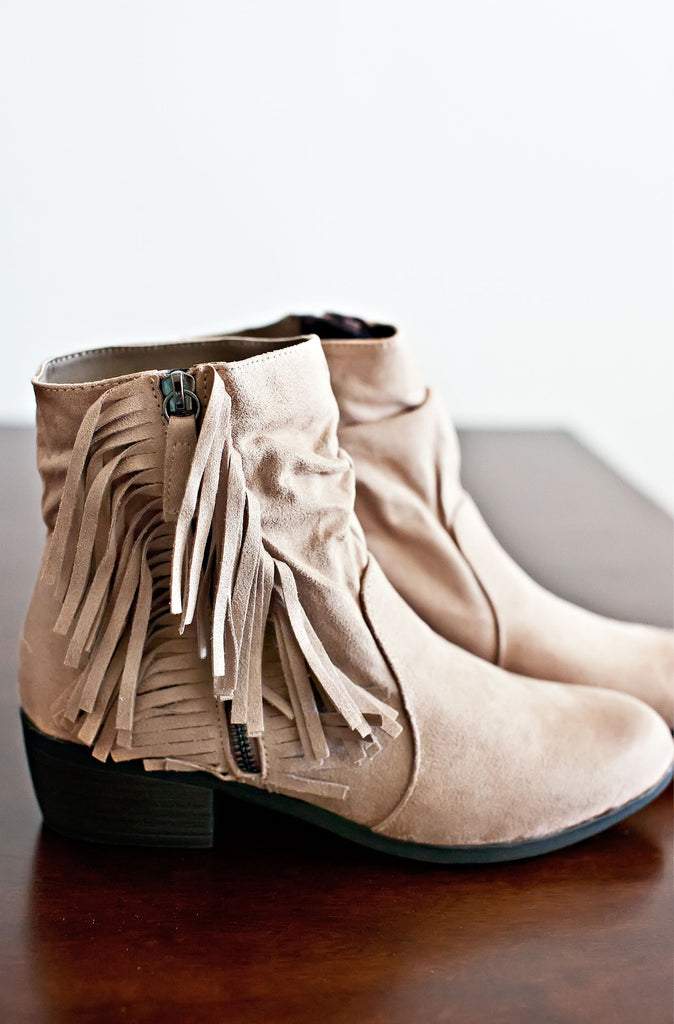 Cherice Fringe Booties- Khaki