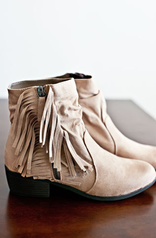 Cherice Fringe Booties- Khaki