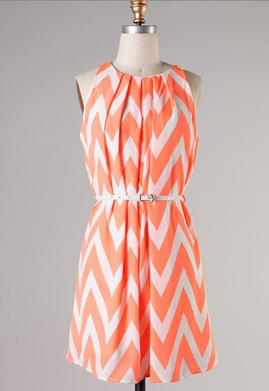 Chevron Neon Green Belted Dress-CLEARANCE FINAL SALE