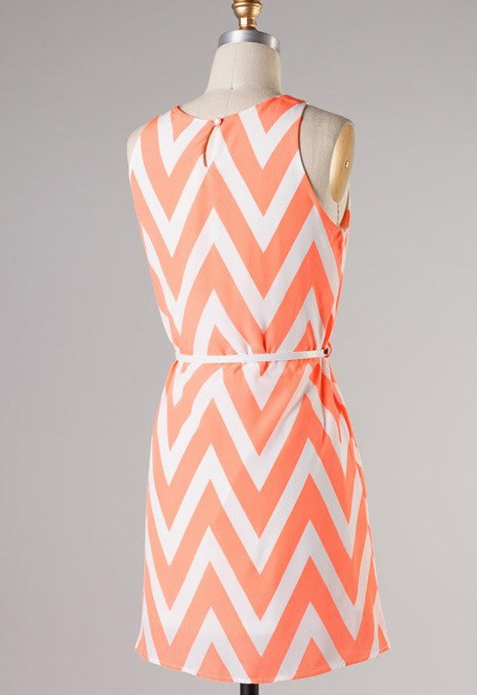 Chevron Neon Green Belted Dress-CLEARANCE FINAL SALE