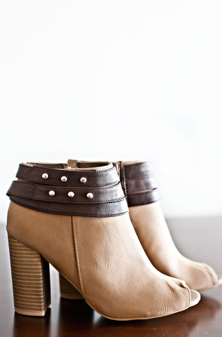 City Rebel Open Toe Booties-Taupe