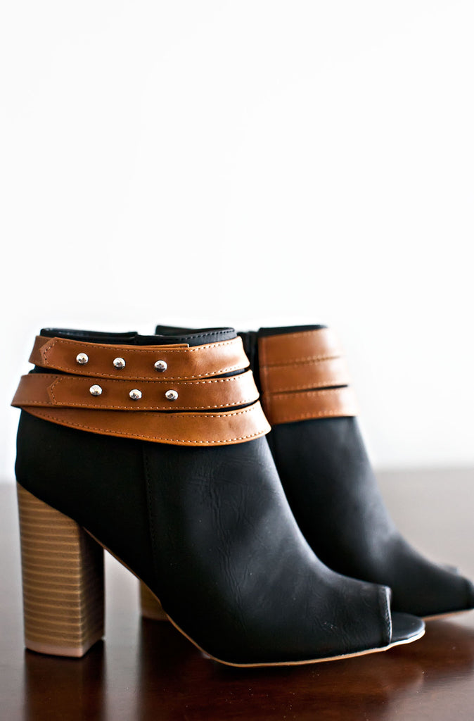 City Rebel Open Toe Booties-Black