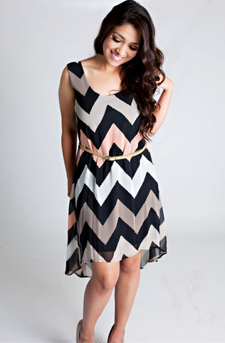 Color Me Pretty Chevron Dress With Belt