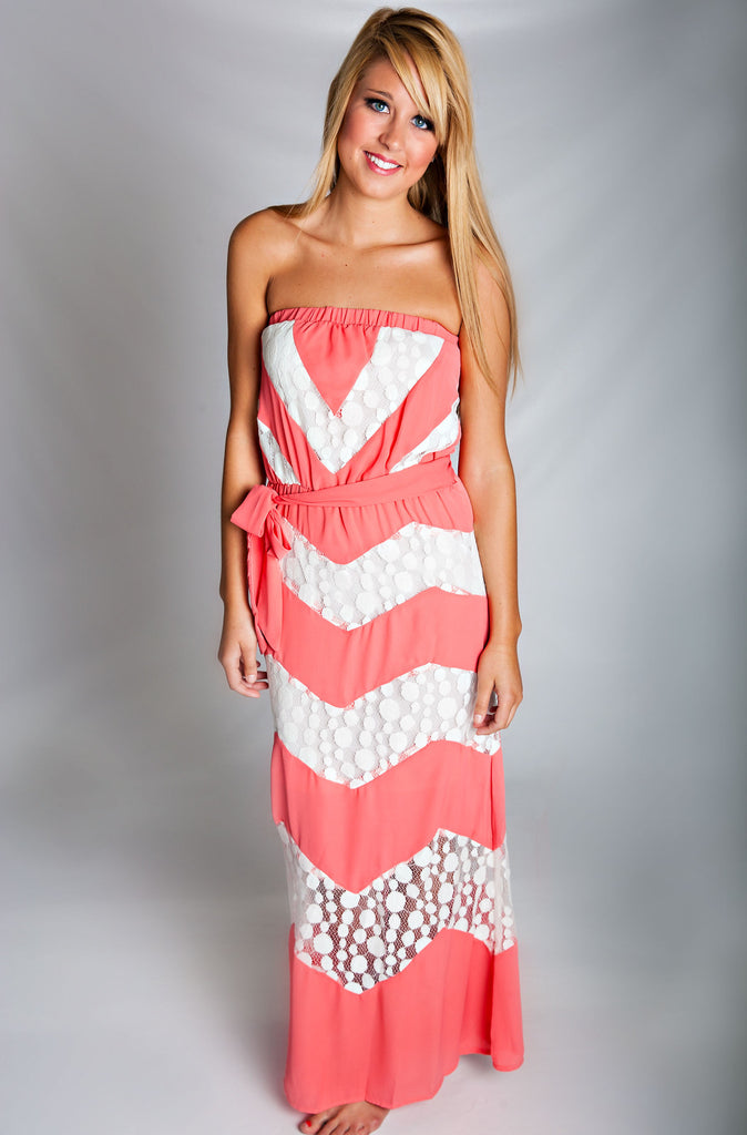 Goddess By Nature Chevron Maxi Dress Coral