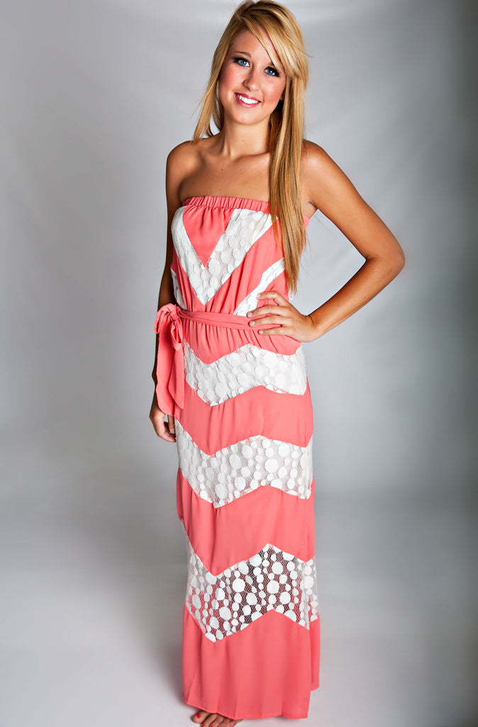 Goddess By Nature Chevron Maxi Dress Coral