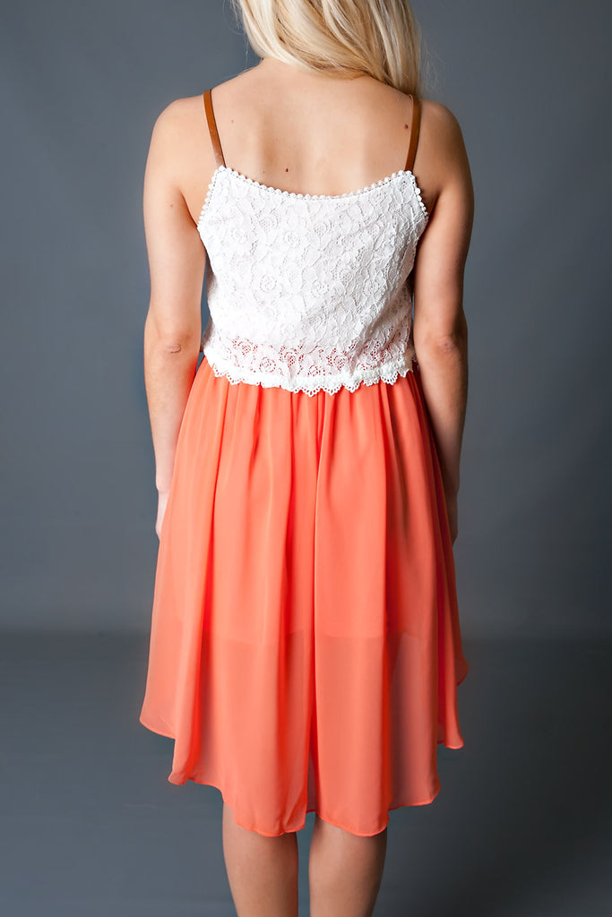 Spring Social Crochet Detailed Dress-Coral