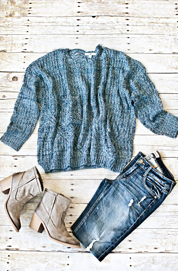 Lazy Sunday Slouch Sweater-Blue