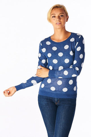 You Just Got Spotted Polka Dot Sweater-Blue