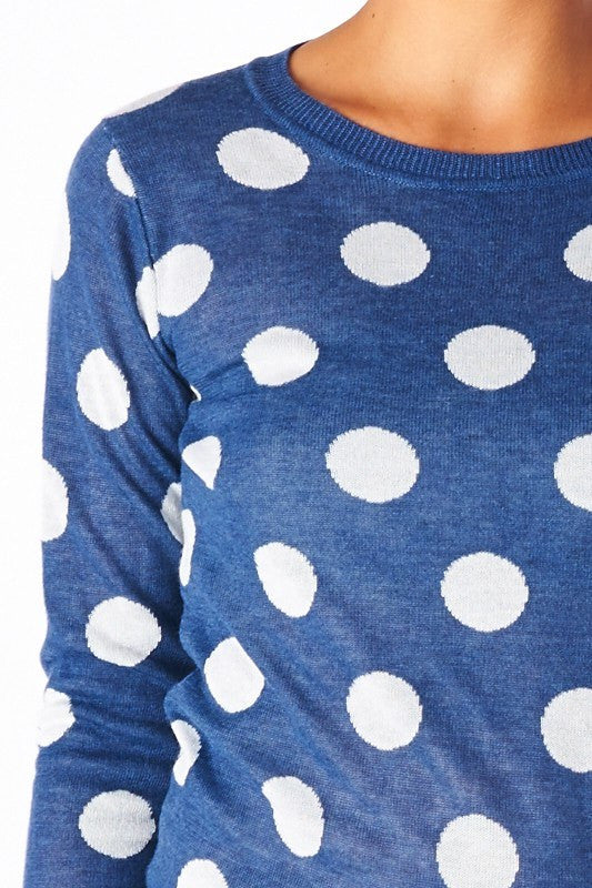 You Just Got Spotted Polka Dot Sweater-Blue