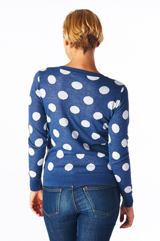 You Just Got Spotted Polka Dot Sweater-Blue