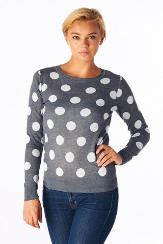 You Just Got Spotted Polka Dot Sweater-Grey
