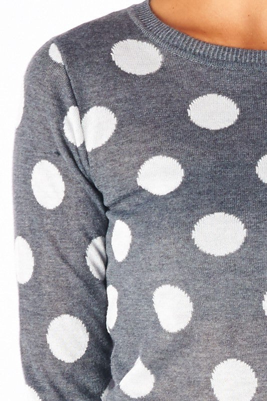 You Just Got Spotted Polka Dot Sweater-Grey