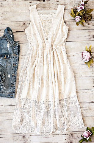 GOLDEN LIGHT CROCHET EMBROIDERED DRESS-NATURAL