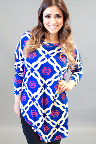 Divine Design Printed Top-Blue